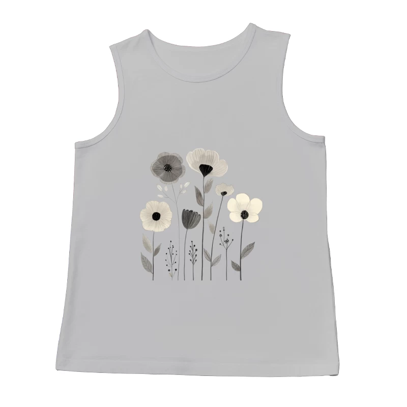 Minimalist Floral Sketch: Delicate Black and White Botanical Illustration Male Tank Top