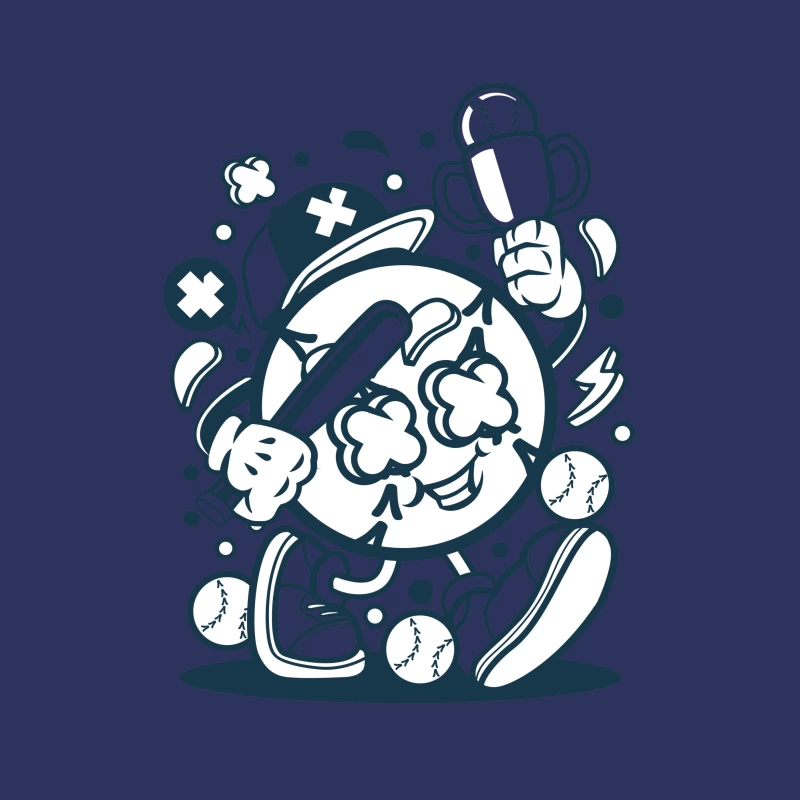 Balle de baseball animée avec trophée et batte Femme T-Shirt