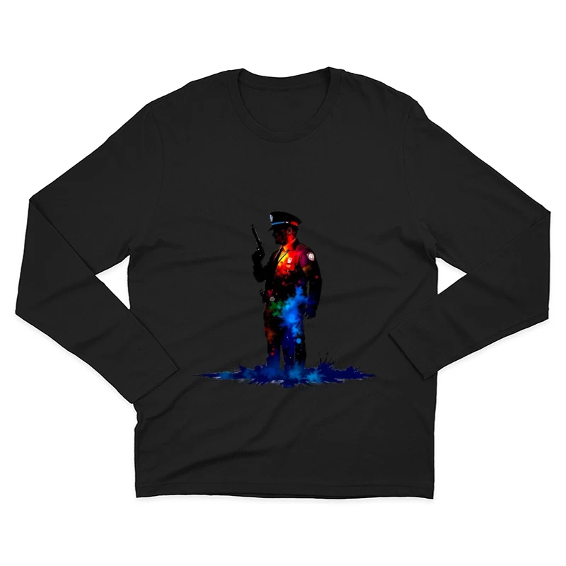 Artistic Watercolor Police Officer Silhouette Male Long Sleeve T-Shirt