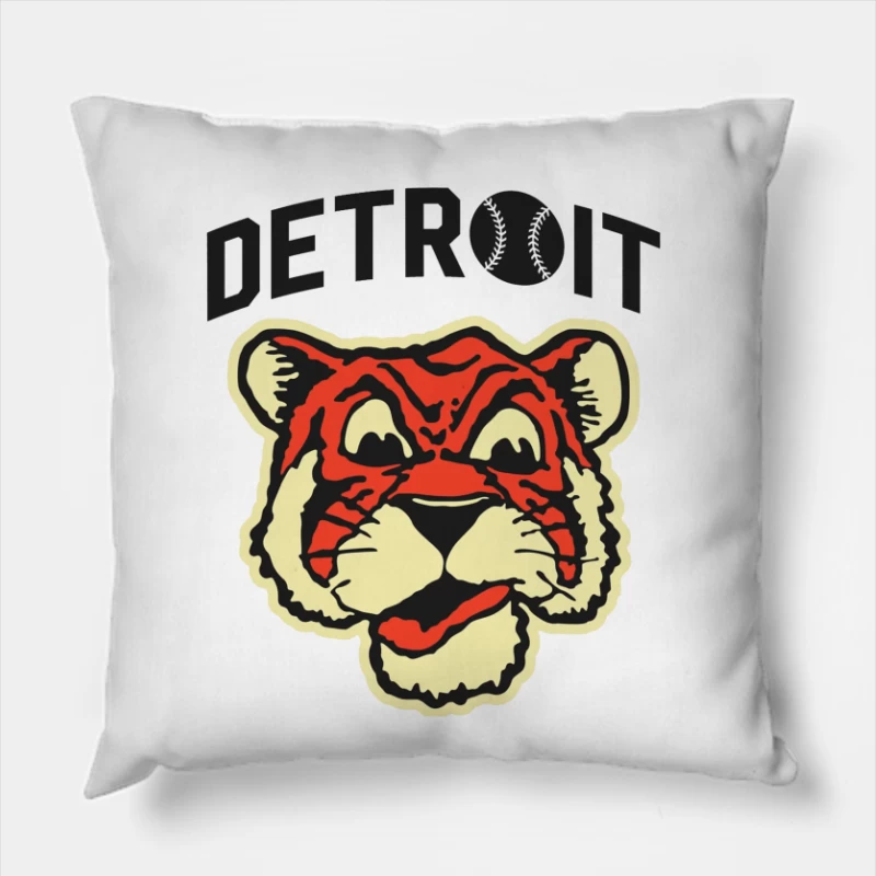 Vintage Detroit Tigers Baseball Team Logo Design Throw Pillow