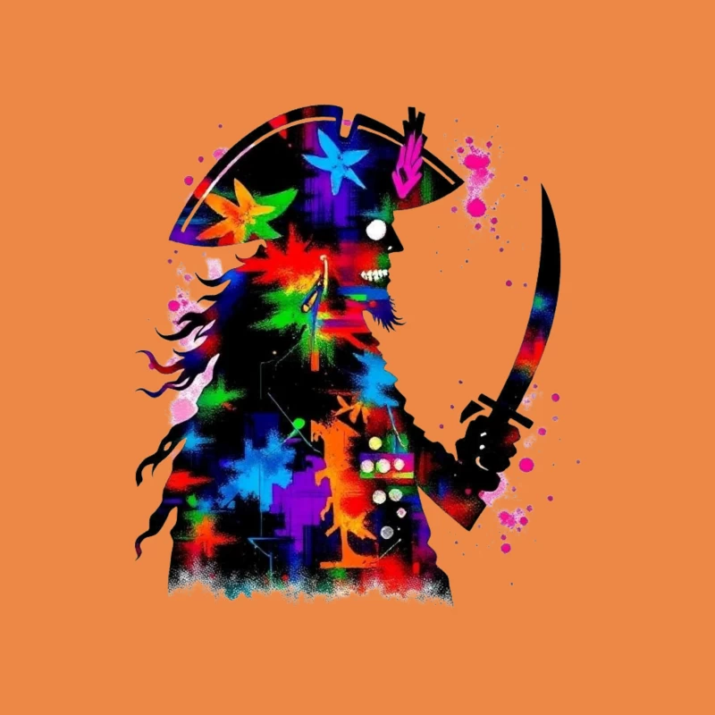 Colorful Pirate Silhouette with Sword Tapestry