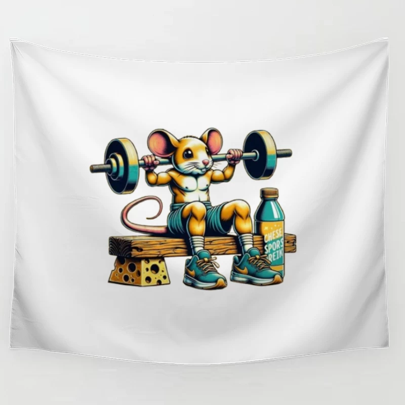 Buff Mouse's Weightlifting Workout with Cheese and Sports Drink Tapestry