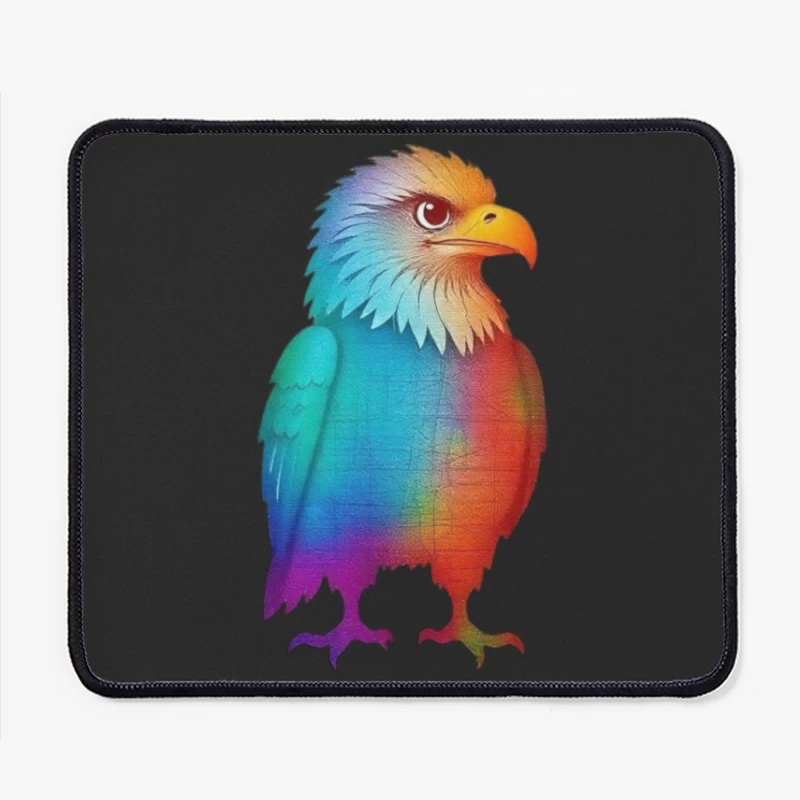 Rainbow-Colored Eagle Fantasy Digital Illustration Mouse Pad