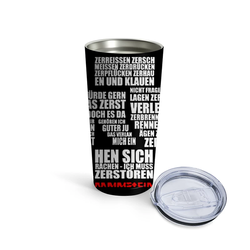 Rammstein Typography Art with German Text on White Background Travel Mug