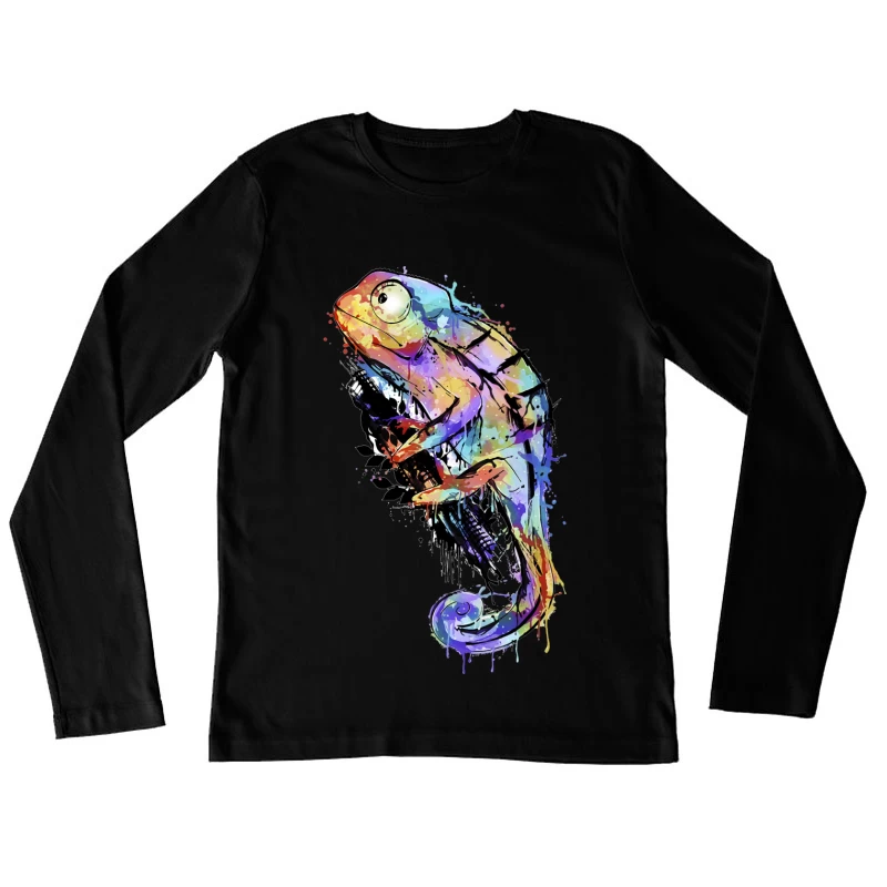 Bunter Chamäleon-Kunst Damen Langarm T-Shirt