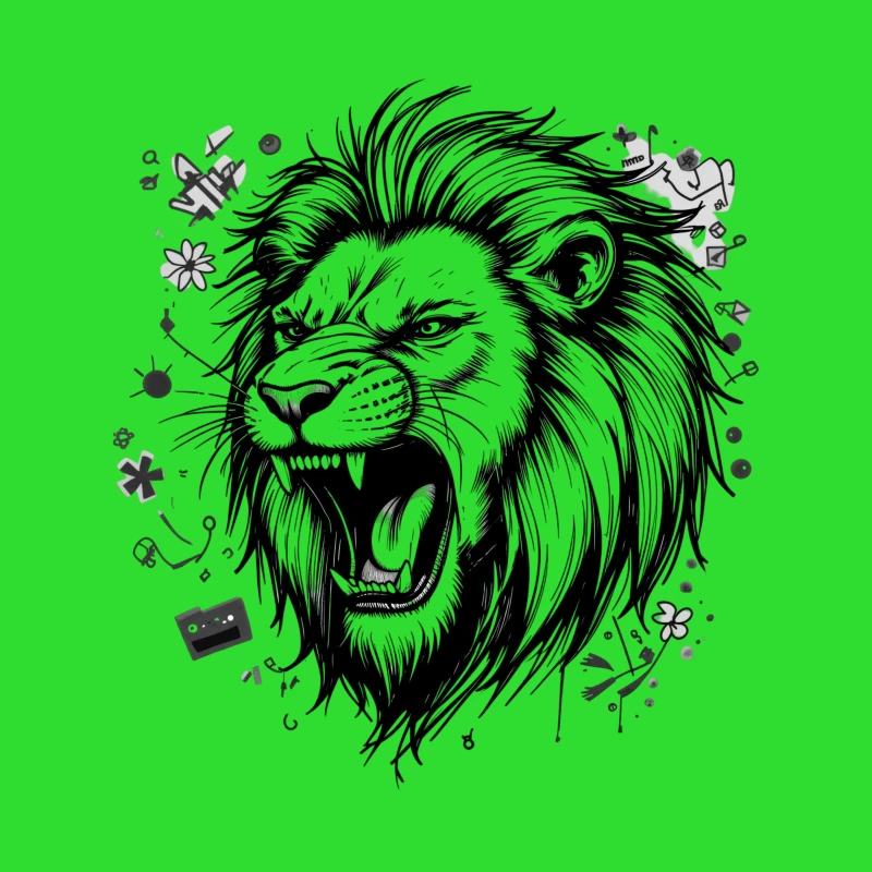 Roaring Lion Illustration Throw Pillow