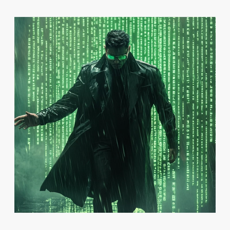 The Matrix Cyberpunk Scene: Digital Rain in a Dark Alley Throw Pillow