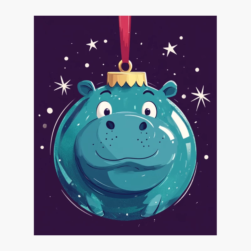 Cute Cartoon Hippo Christmas Ornament with Starry Background Cotton Tote Bag