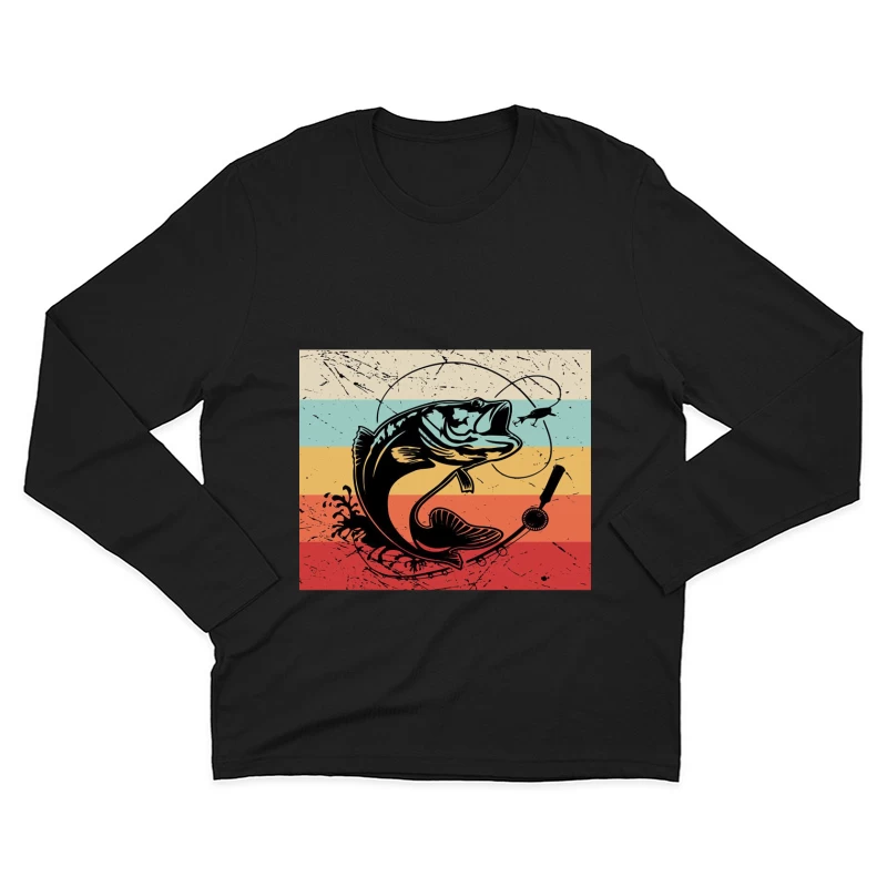 Retro-Angelkunst mit Fisch und Rute Herren Langarm T-Shirt