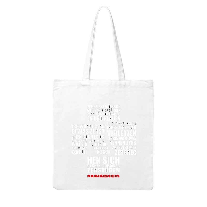 Rammstein Typography Art with German Text on White Background Cotton Tote Bag