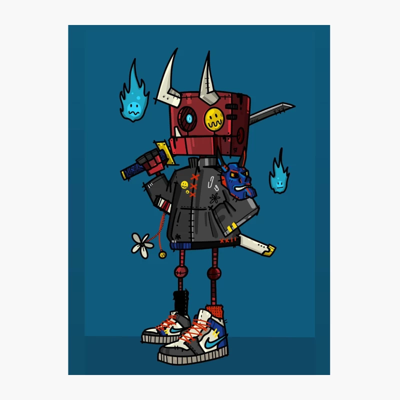 Stylish Robo Samurai Cotton Tote Bag