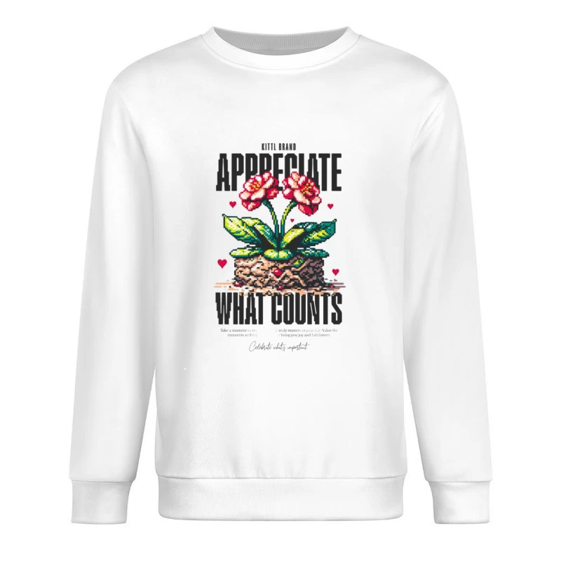 Art Pixel de Fleurs avec Message Inspirant Homme Sweat-shirt à enfiler