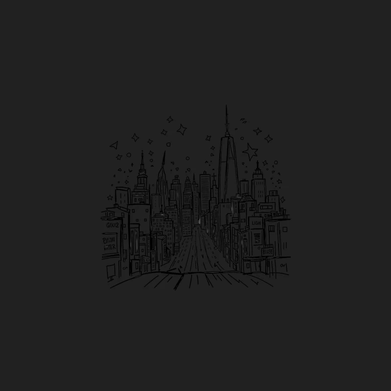 Urban Night Skyline Illustration Bucket Hat