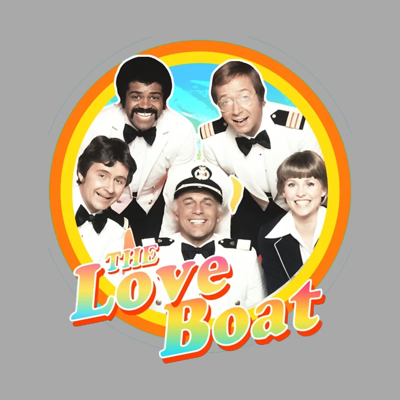 The Love Boat Classic TV Show Cast Promotional Image with Rainbow Circle Frame Male Pullover Hoodie