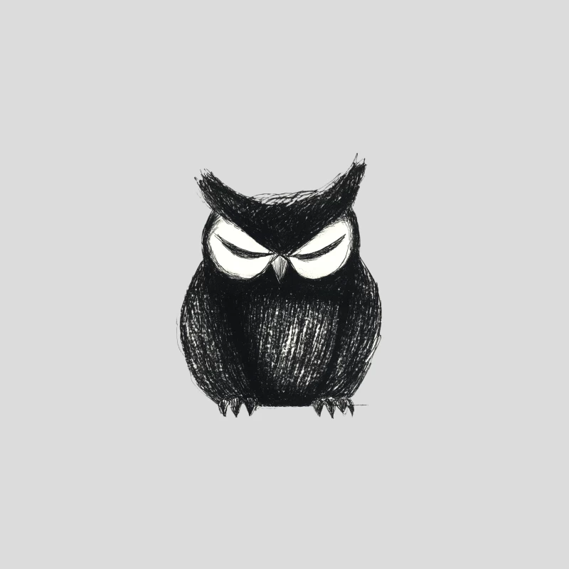 Angry Black and White Owl Sketch Illustration Baseball Cap