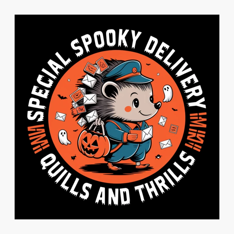 Cute Halloween Hedgehog Mail Carrier with Pumpkin and Ghosts Pin