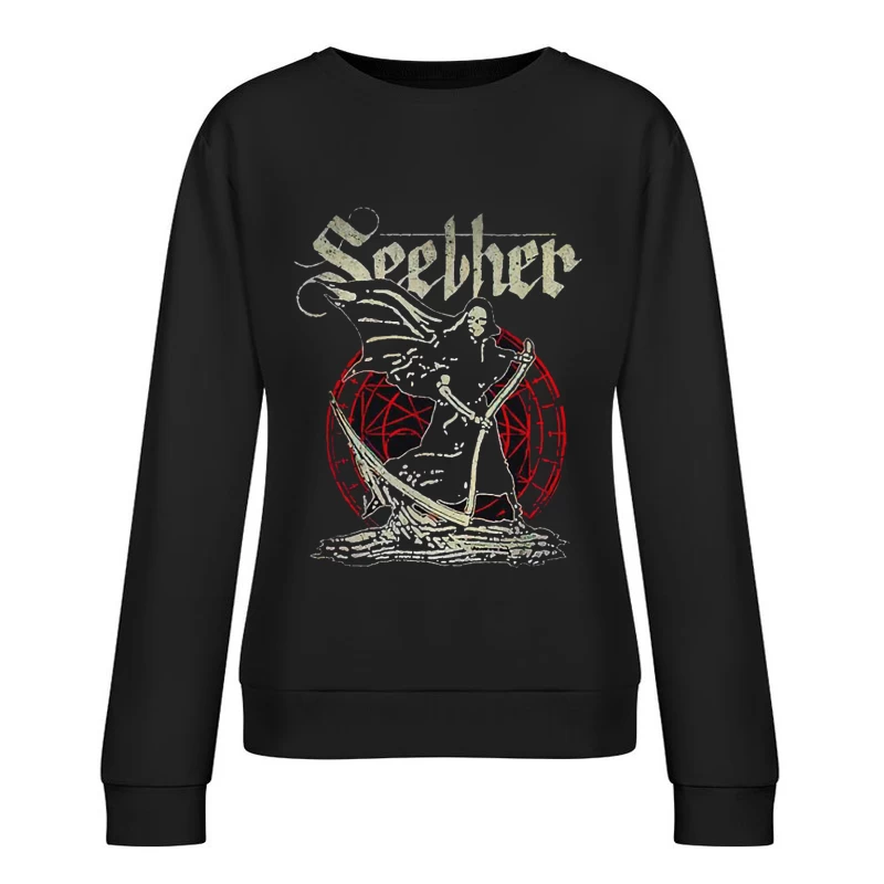 Gothic Skeleton Band Art - Seether Rock Metal Design Female Pullover Sweatshirt