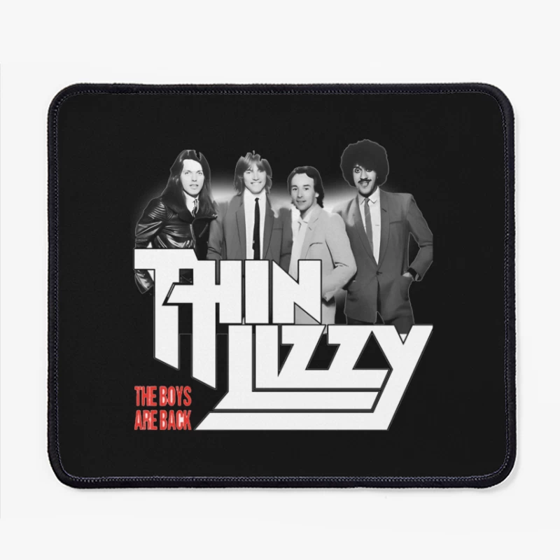 Thin Lizzy "The Boys Are Back" Album Cover - Classic Rock Band Portrait in Black and White Mouse Pad