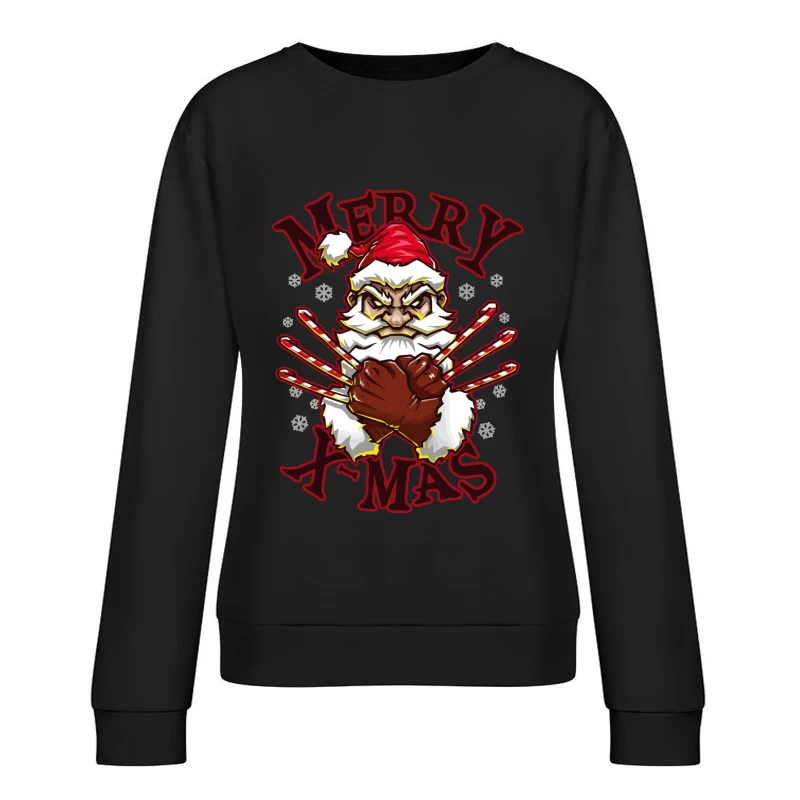 Muscle Santa: Merry X-Mas with Attitude Female Pullover Sweatshirt