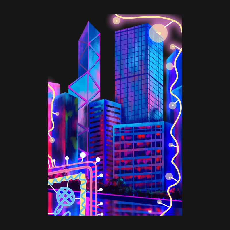 Neon Skyline Kunst Herren T-Shirt
