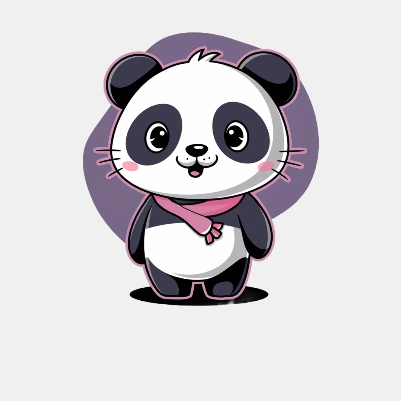Adorable Cartoon Panda with Pink Scarf on Purple Background Male Tank Top