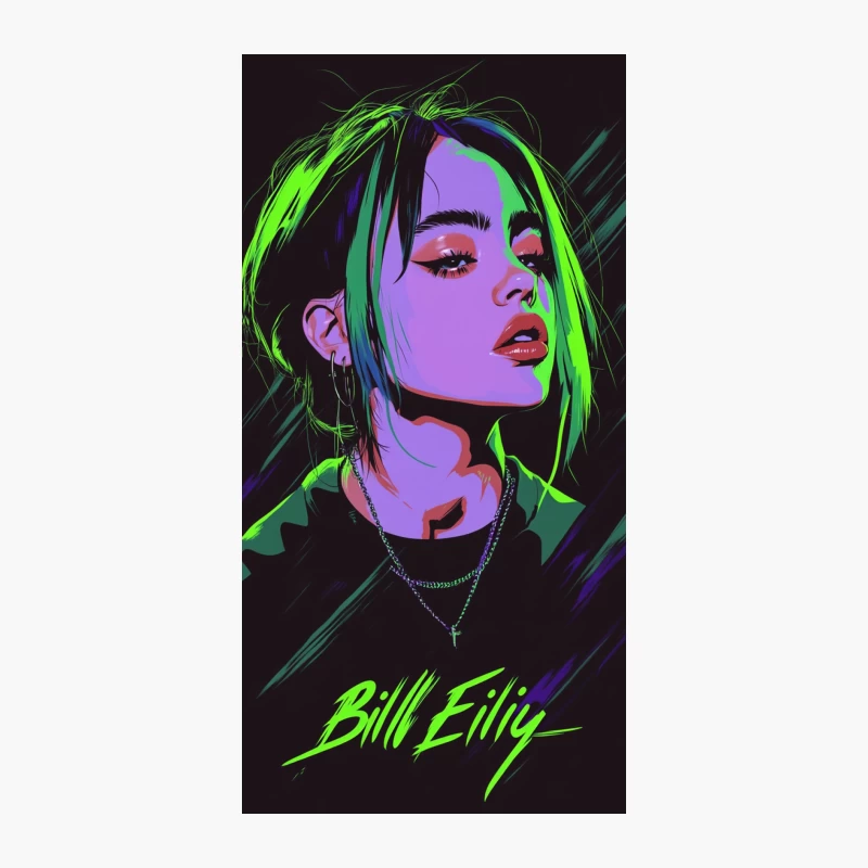 Neon Pop Art Portrait of Music Artist with Vibrant Green Hair iPhone Case