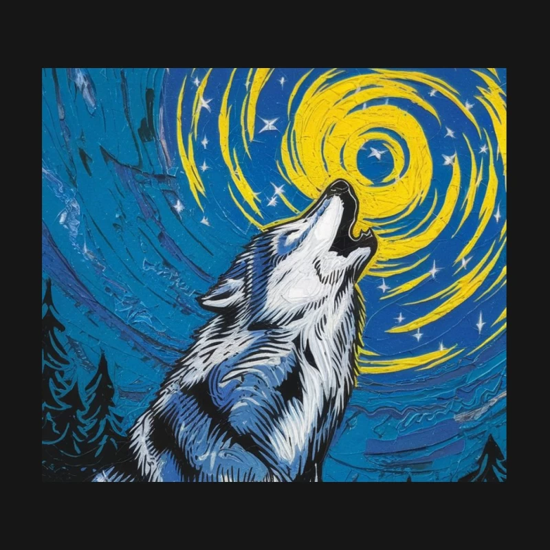 Howling Wolf Under Swirling Starry Night Sky Mouse Pad