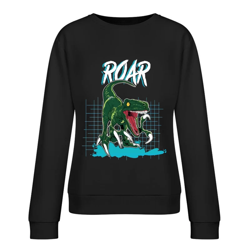 Velociraptor Roar: Neo-Retro Power Female Pullover Sweatshirt