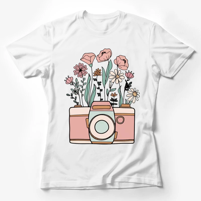 Kamera mit Blumenillustration Damen T-Shirt