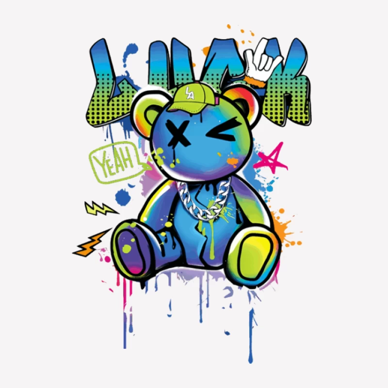 Bunter Graffiti-Bär mit Kappe Herren T-Shirt