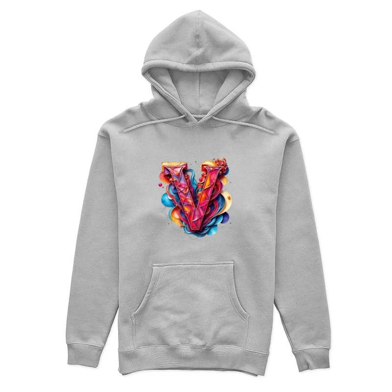 Vibrant Geometric Letter V with Abstract Swirls Female Pullover Hoodie