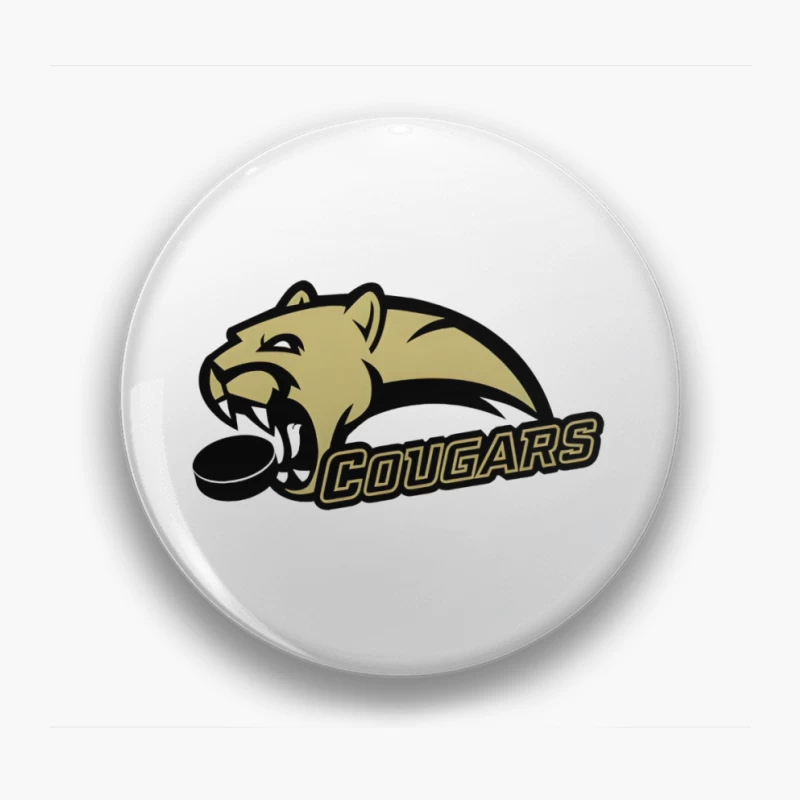 Gold and Black Cougar Hockey Team Mascot Logo Pin