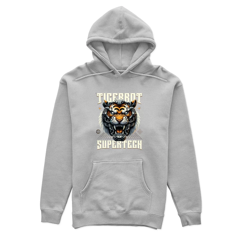 Cybernetic Tiger Head with Futuristic Tech Enhancement Female Pullover Hoodie