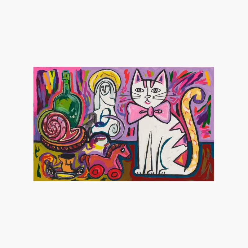 Whimsical Abstract Pop Art with Cat and Figurative Elements Cotton Tote Bag