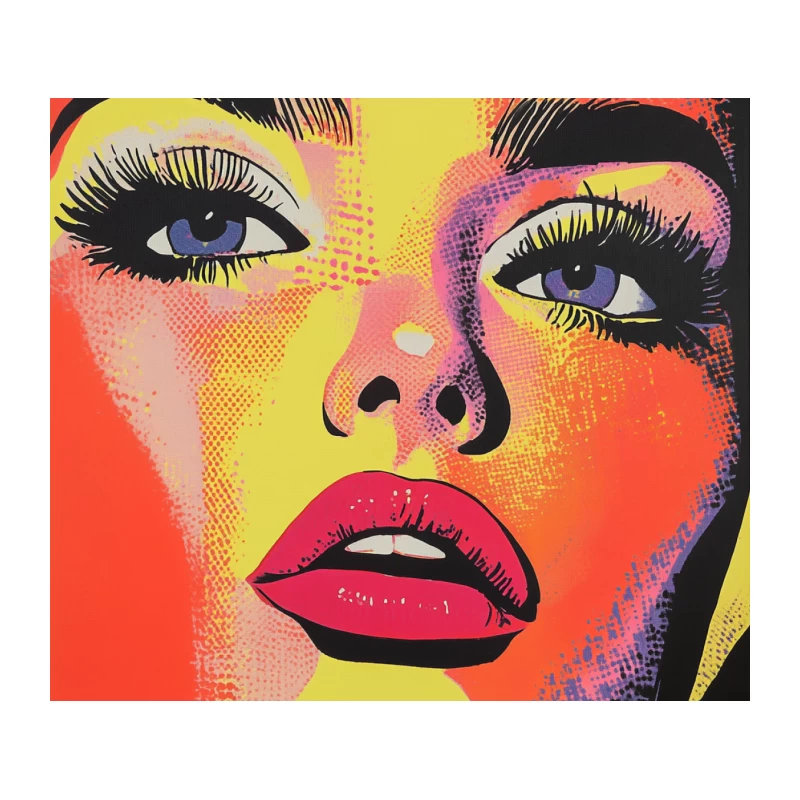 Vibrant Pop Art Portrait with Blue Eyes and Red Lips Tapestry