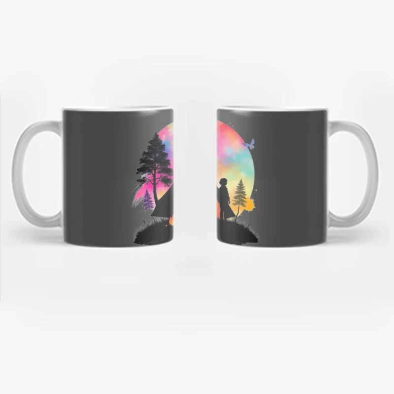 Magical Camping Night Under Colorful Aurora Sky Coffee Mug