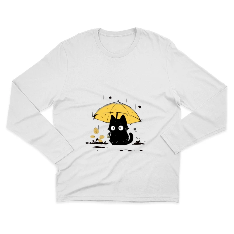 Schwarze Katze mit Regenschirm im Regen Herren Langarm T-Shirt