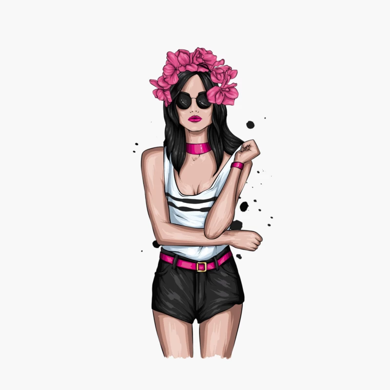 Chic Woman in Sunglasses with Floral Headband Cotton Tote Bag