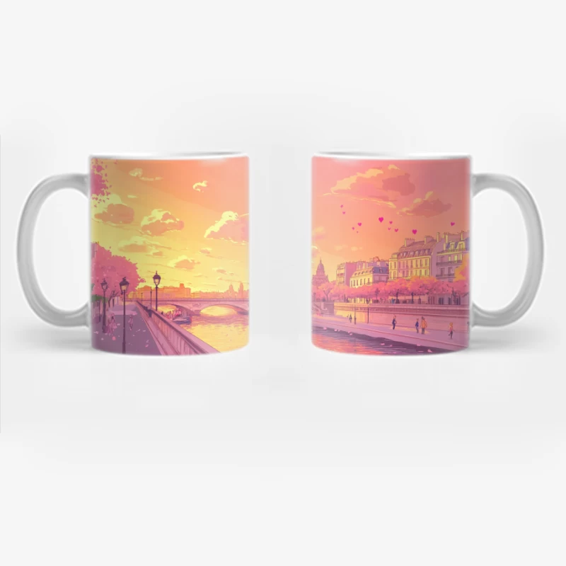 Romantic Parisian Sunset with Eiffel Tower and Cherry Blossoms Coffee Mug