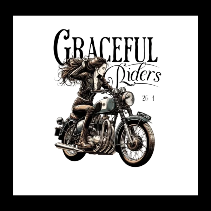 Graceful Riders: Vintage Motorcycle Art with Female Motorcyclist Throw Pillow