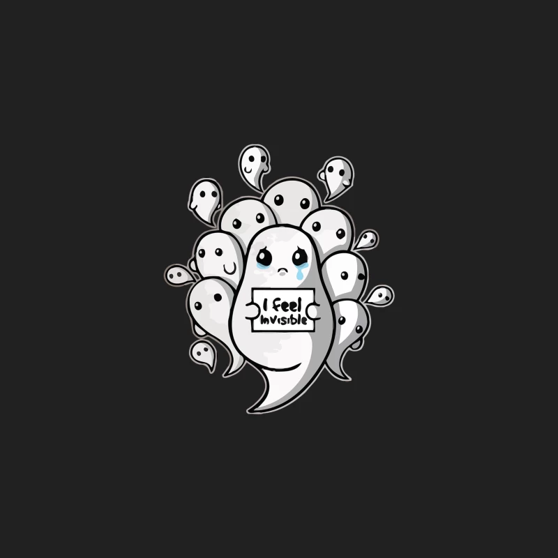 Sad Cartoon Ghost Feeling Invisible Among Others Bucket Hat