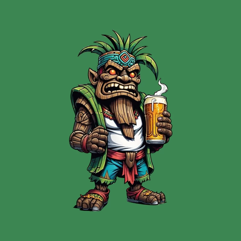 Angry Tribal Character with Beer Tapestry