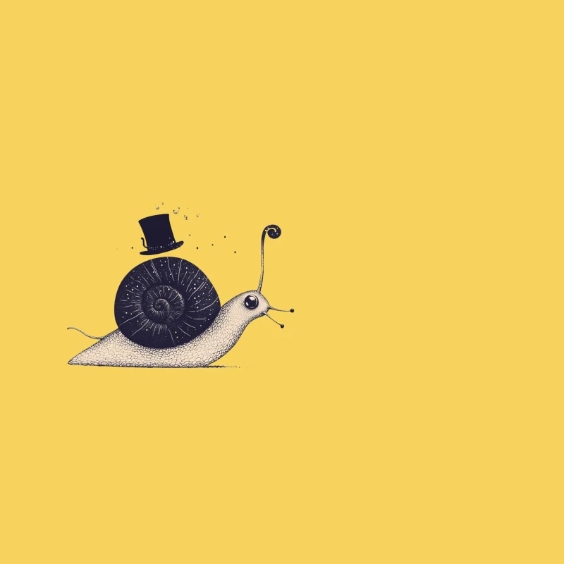 Whimsical Illustration of a Top Hat-Wearing Snail Bucket Hat