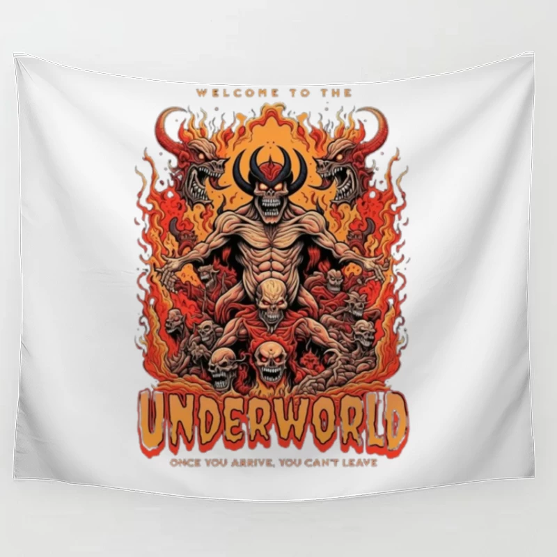 Welcome to the Underworld: Demonic Horror Art with Flaming Skulls Tapestry