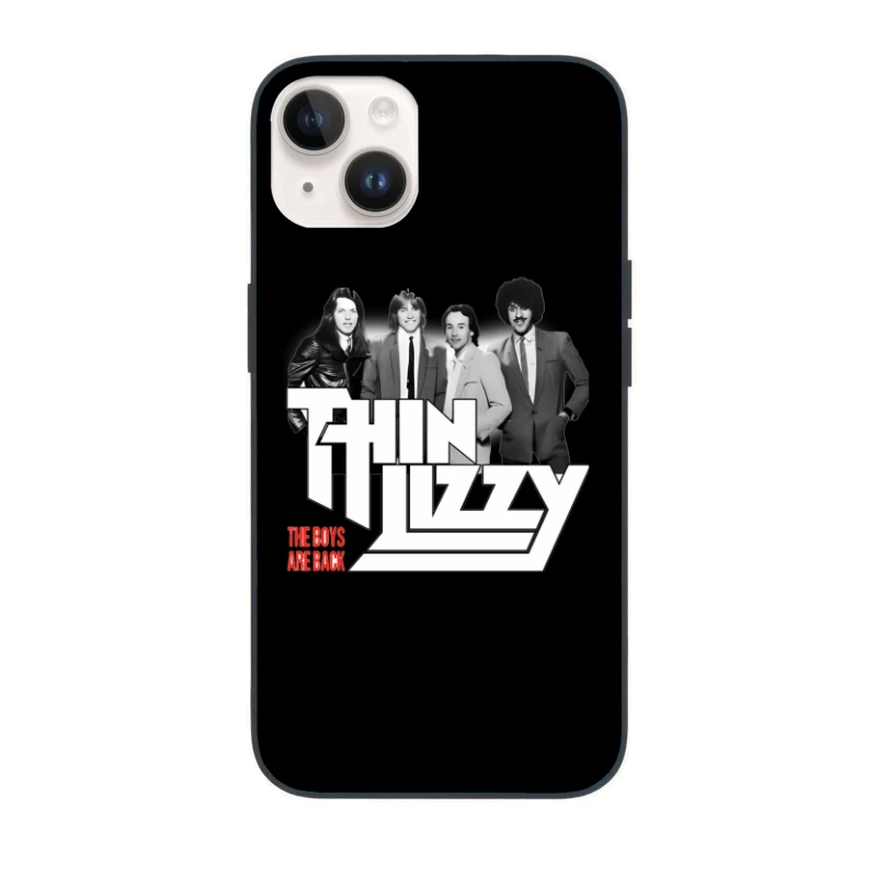 Thin Lizzy "The Boys Are Back" Album Cover - Classic Rock Band Portrait in Black and White iPhone Case