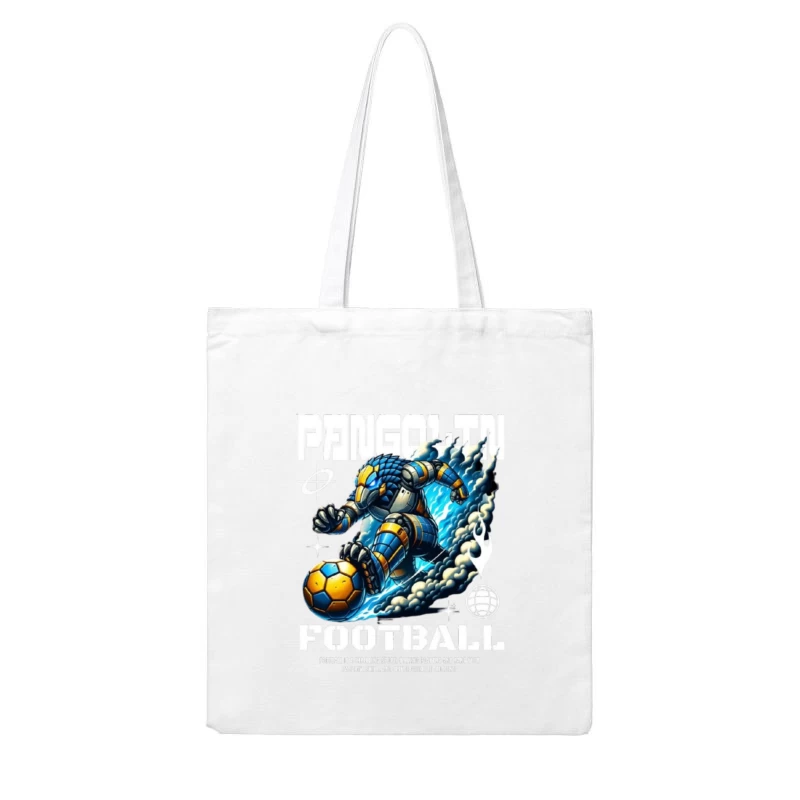 Robotic Soccer Player with Blue Armor in Dynamic Motion Cotton Tote Bag