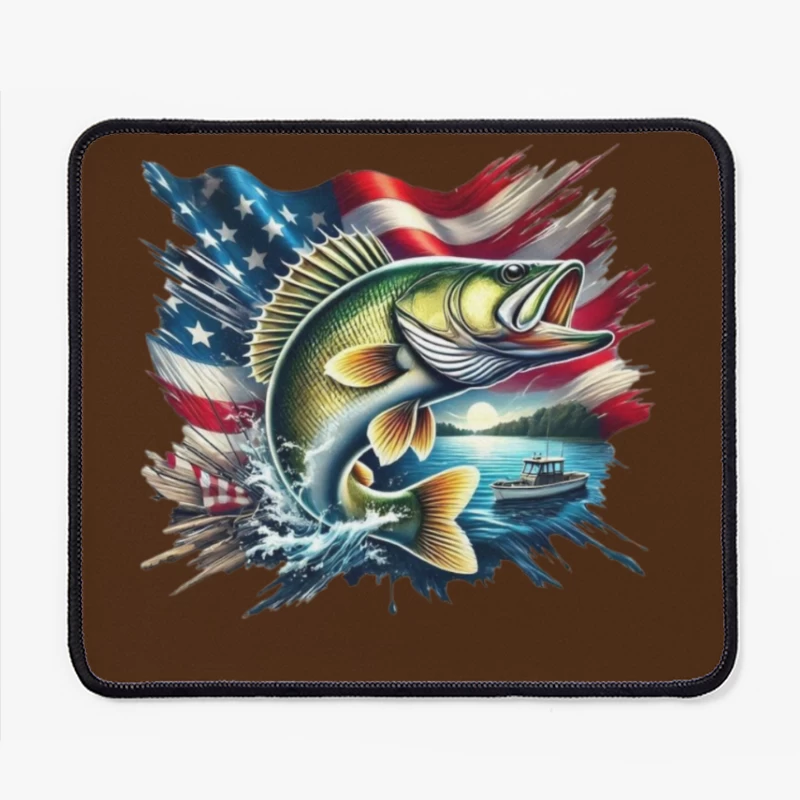 Dynamic Fish with American Flag and Scenic Background Mouse Pad