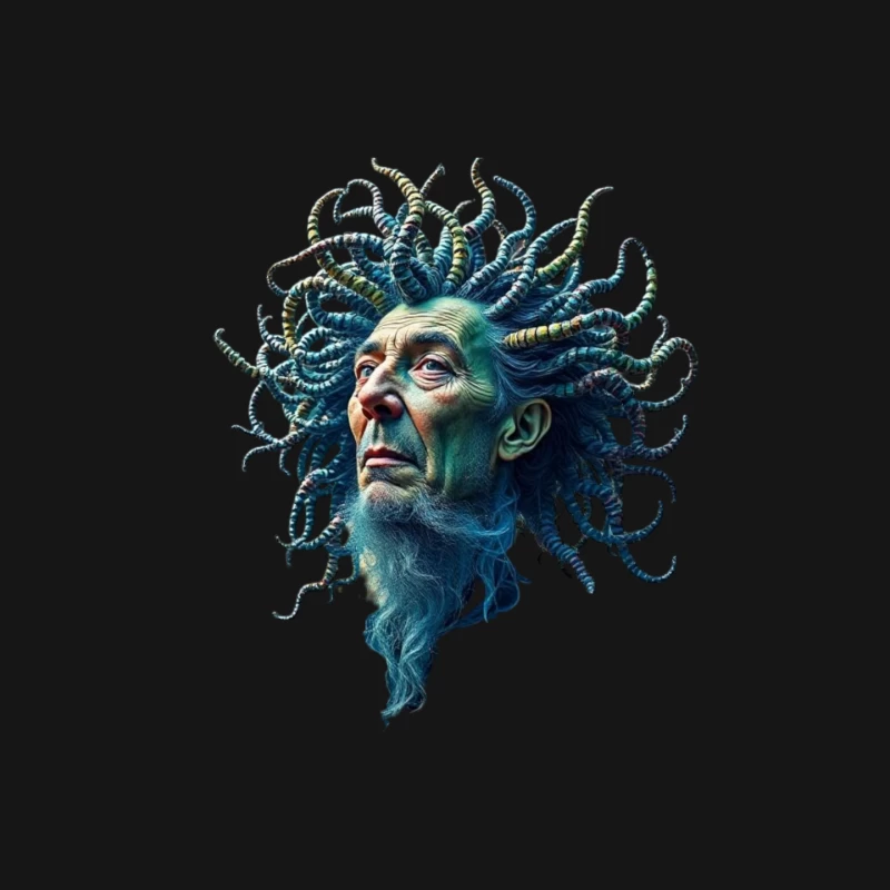 Surreal Medusa-Inspired Portrait with Blue Tentacles Mouse Pad