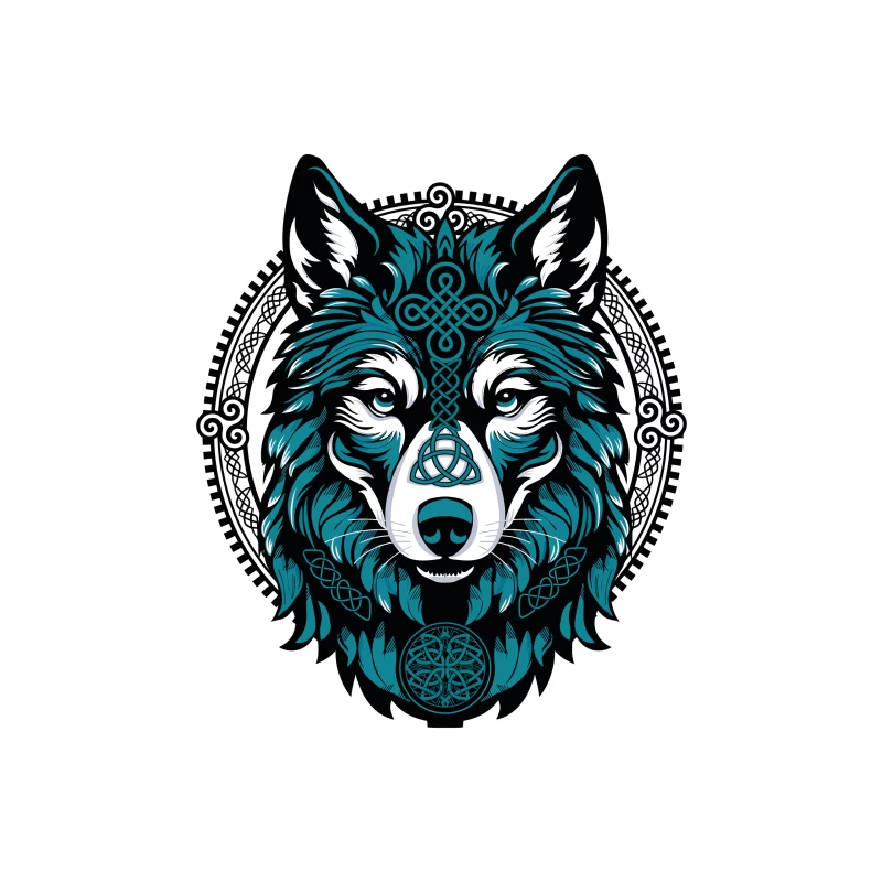 Majestic Celtic Wolf – Teal Knotwork Design Throw Pillow