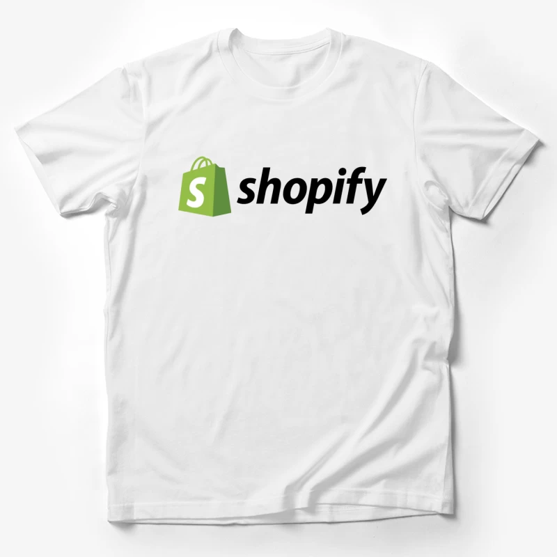 Shopify E-commerce Platform Logo with Green Shopping Bag Icon Male T-Shirt